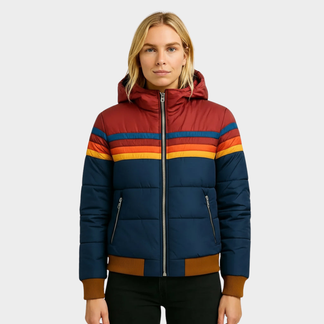 Women's Retro Multicolour Quilted Puffer Jacket
