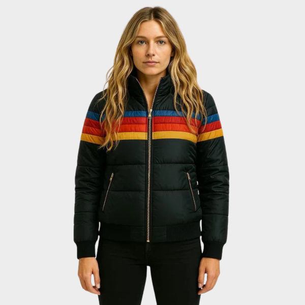 Women's Retro Multicolour Quilted Puffer Jacket