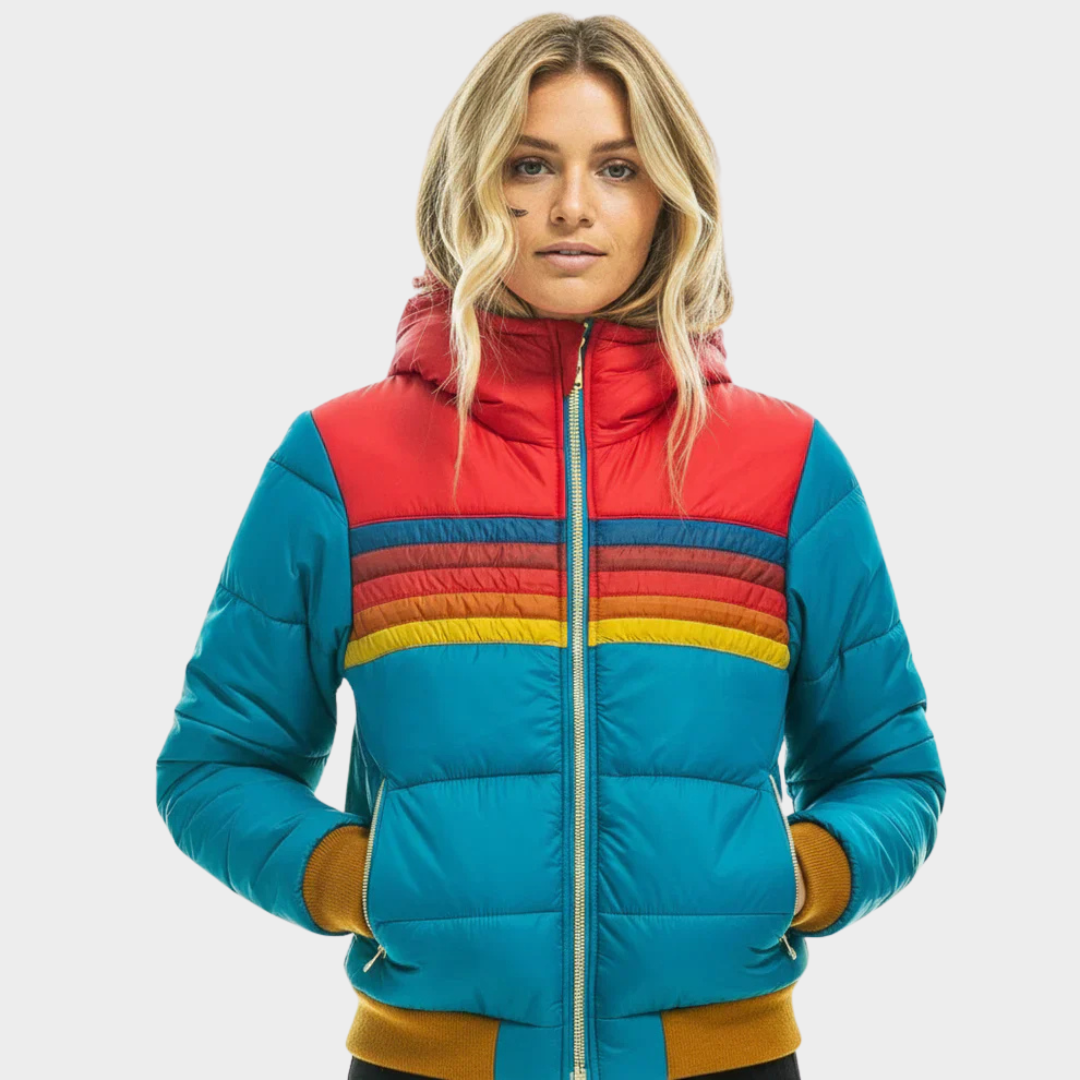 Women's Retro Multicolour Quilted Puffer Jacket