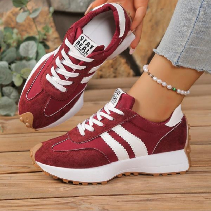 Women's Retro Platform Sneakers with Arch Support – Chunky Sole Lace-Up Tennis Shoes in White