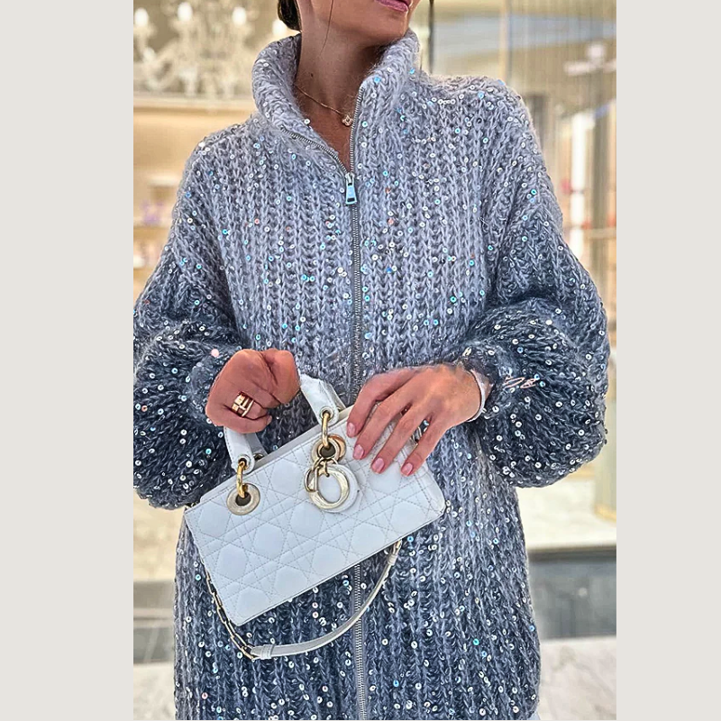 Women's Sequin Zip-Up Cardigan