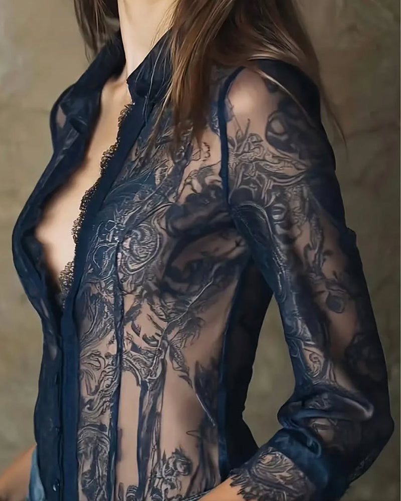 Women's Sheer Button-Down Blouse