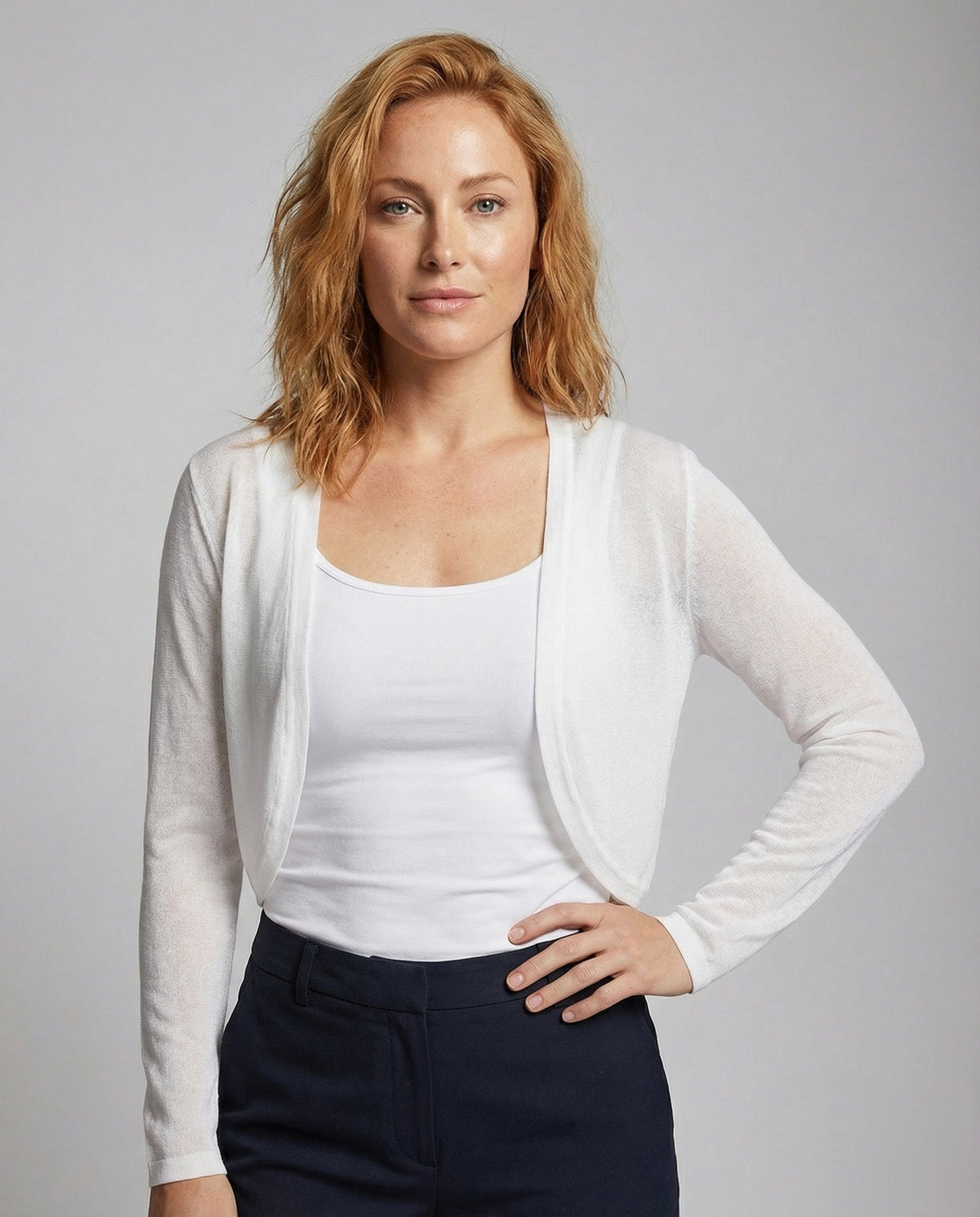 Women's Short Fine-Knit Long-Sleeve Bolero Cardigan