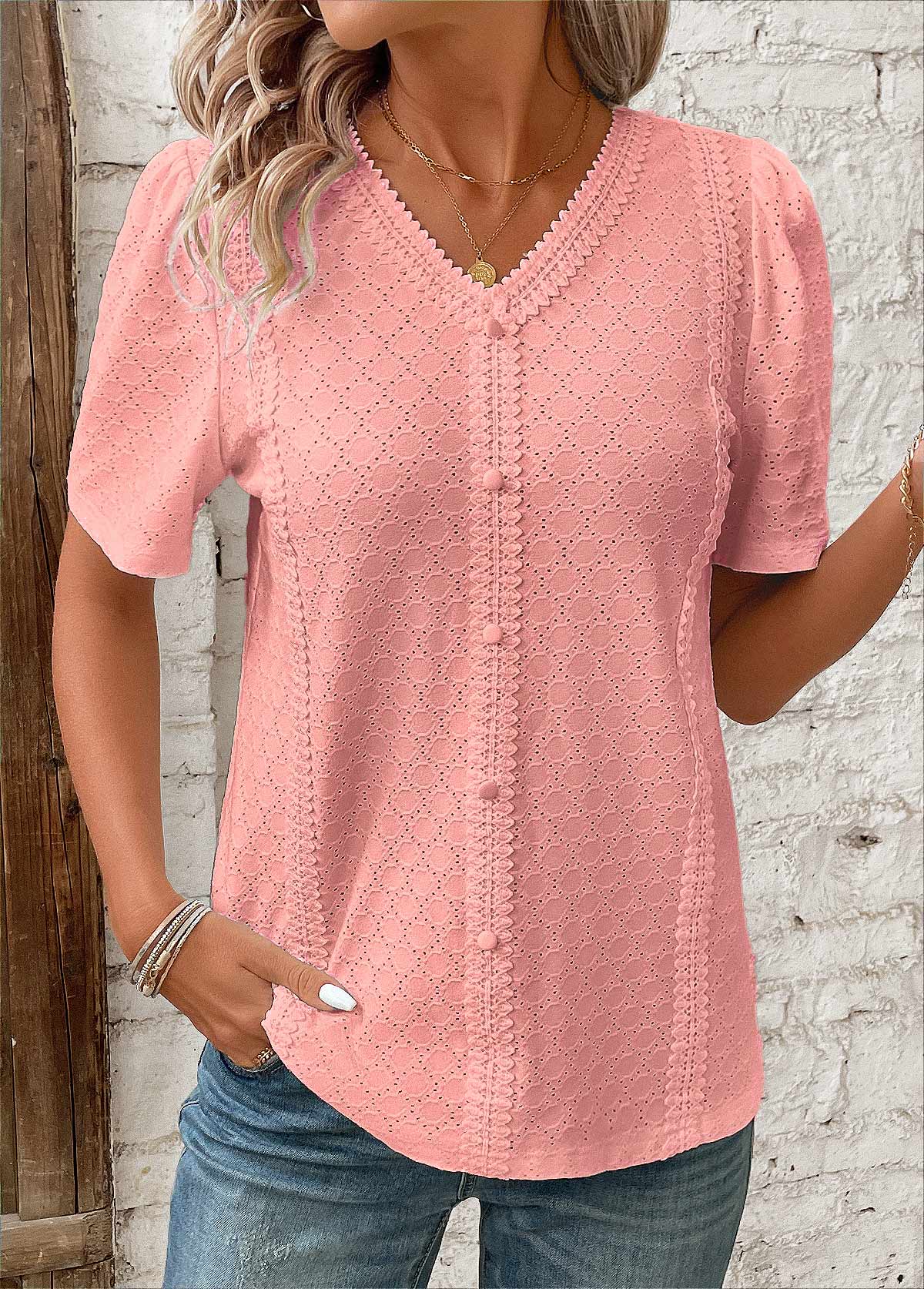 Women's Short Sleeve Button-Front Blouse