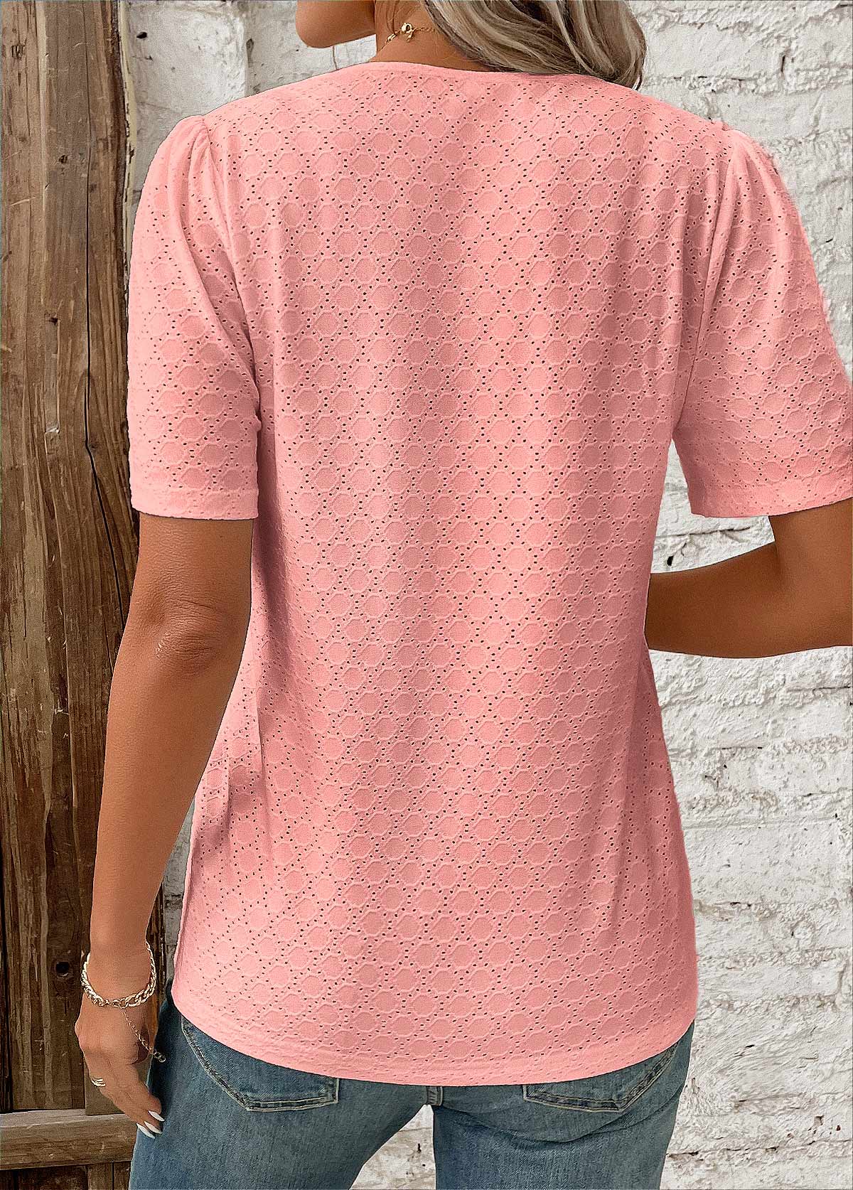 Women's Short Sleeve Button-Front Blouse