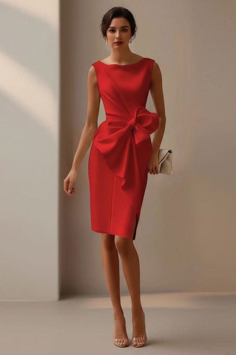 Women's Sleeveless Bow-Detail Midi Cocktail Dress