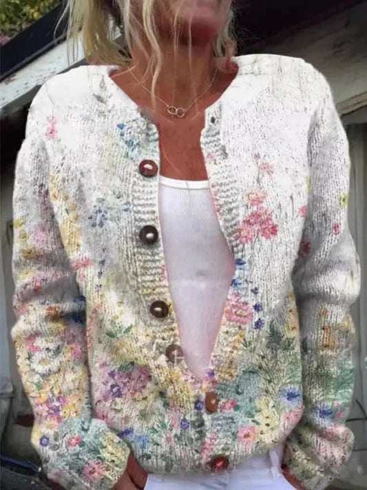 Women's Soft Floral Pattern Open-Front Cardigan