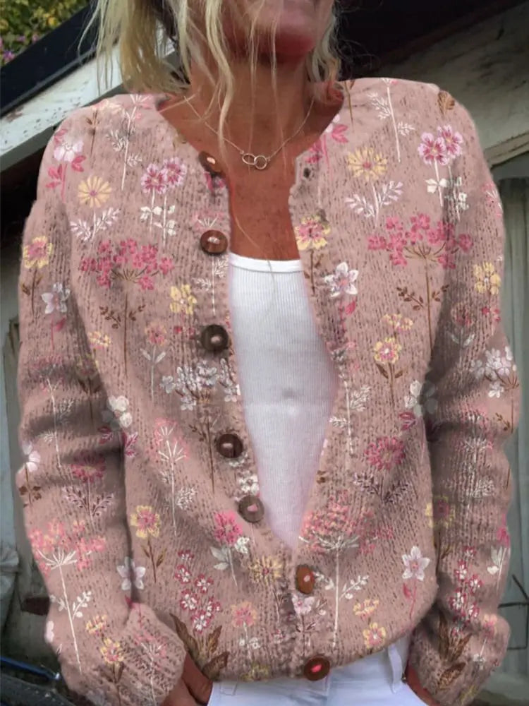 Women's Soft Floral Pattern Open-Front Cardigan