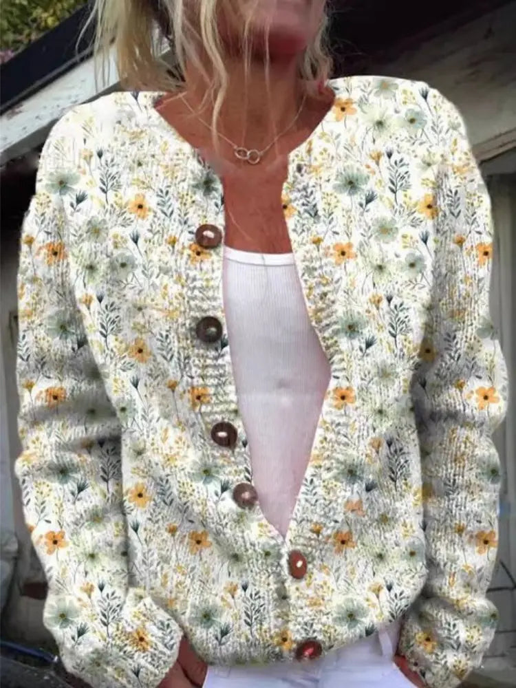 Women's Soft Floral Pattern Open-Front Cardigan
