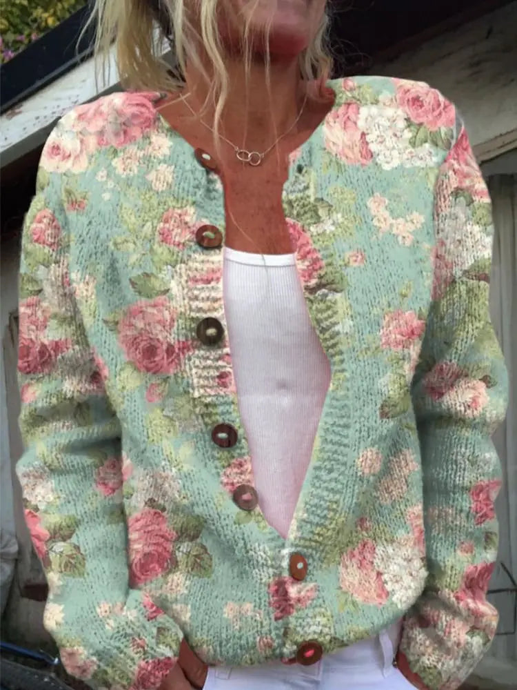 Women's Soft Floral Pattern Open-Front Cardigan