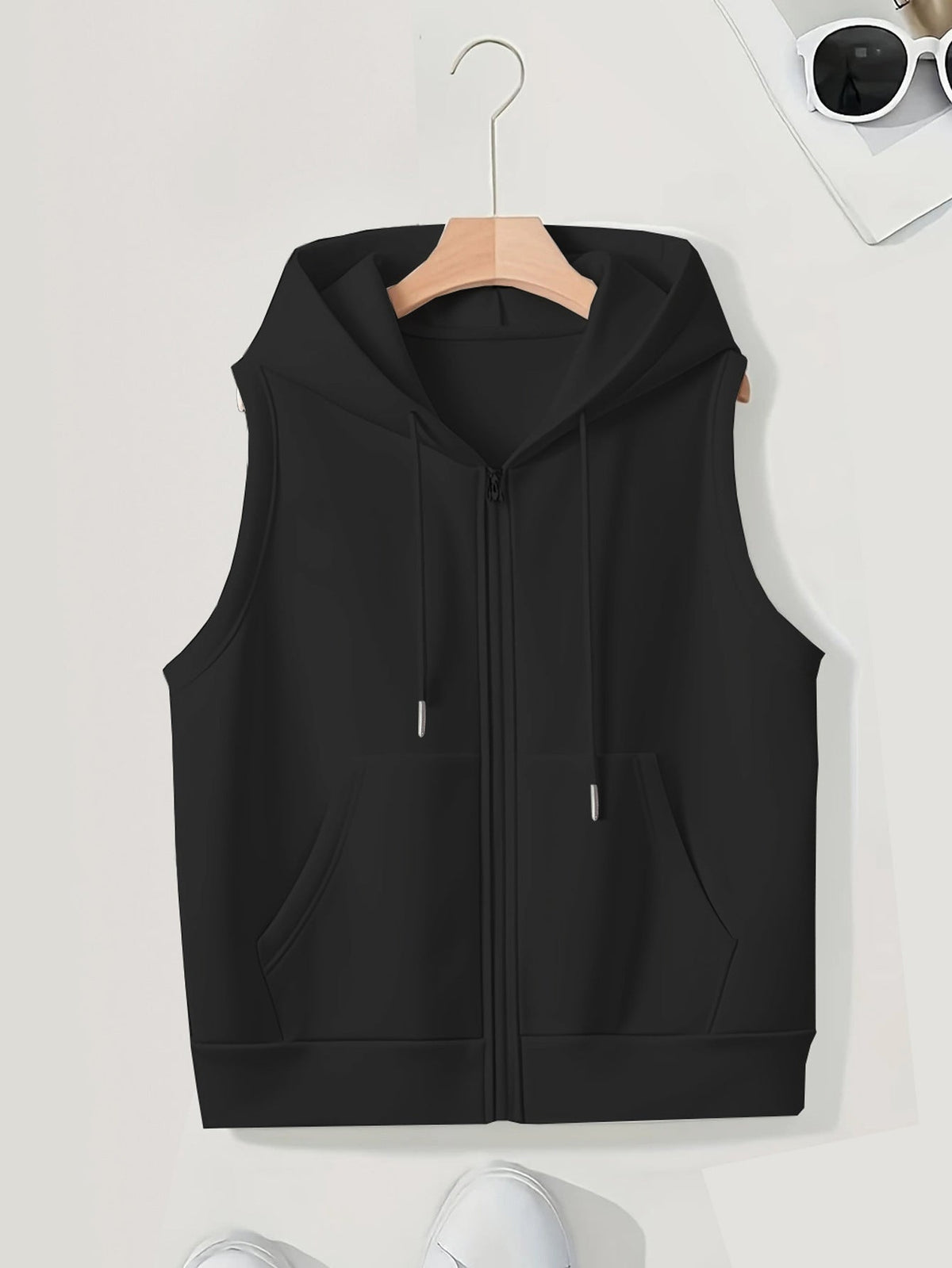Women's Sporty Hooded Vest with Zipper and Practical Pockets