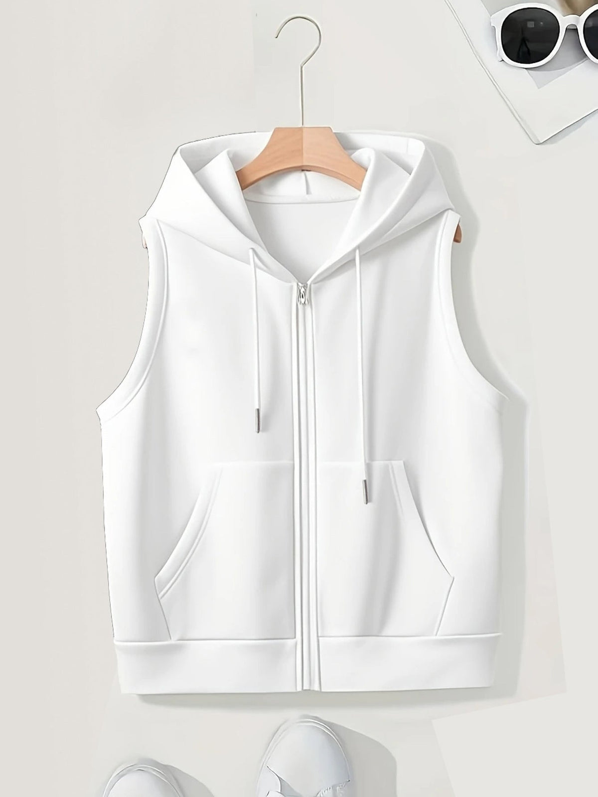 Women's Sporty Hooded Vest with Zipper and Practical Pockets