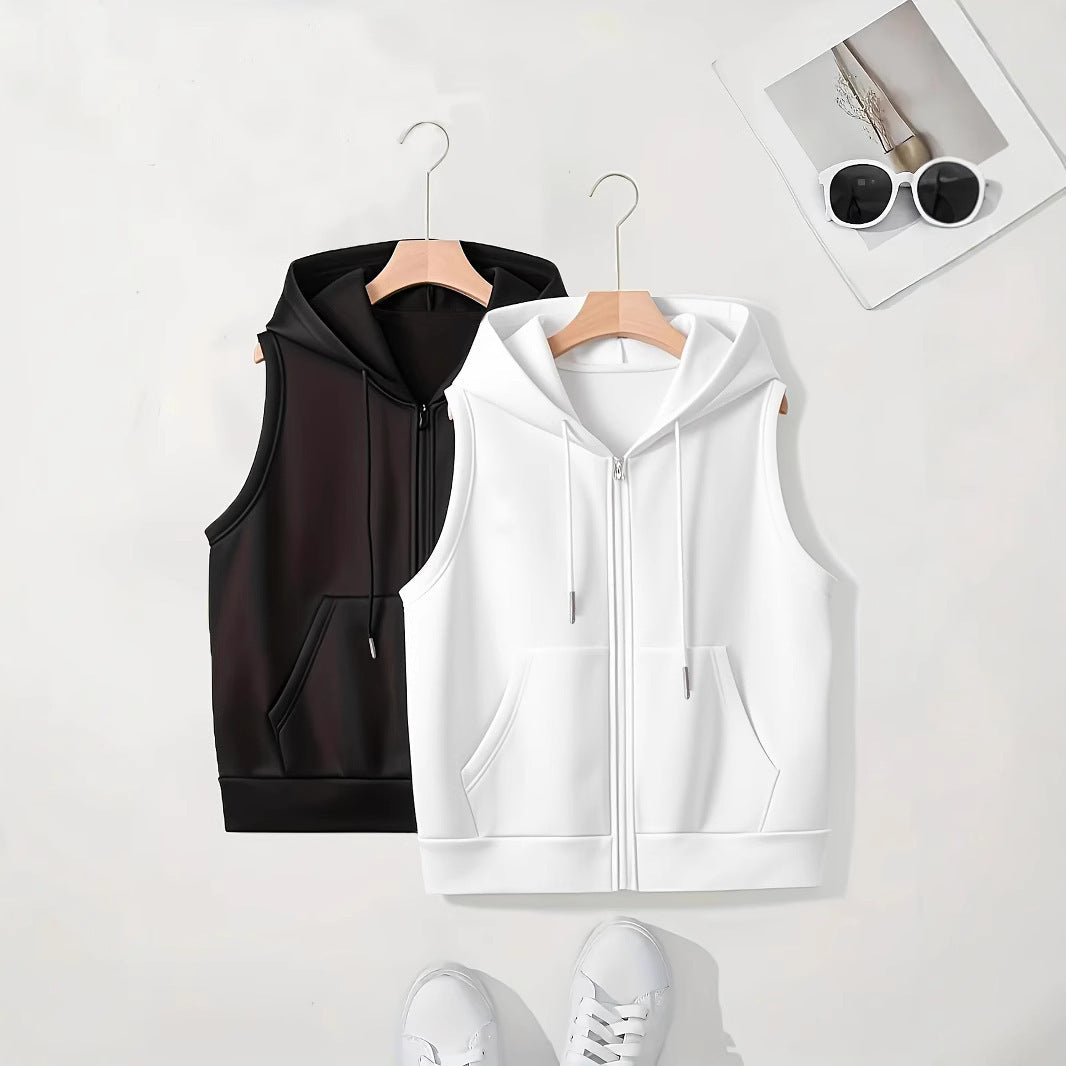 Women's Sporty Hooded Vest with Zipper and Practical Pockets