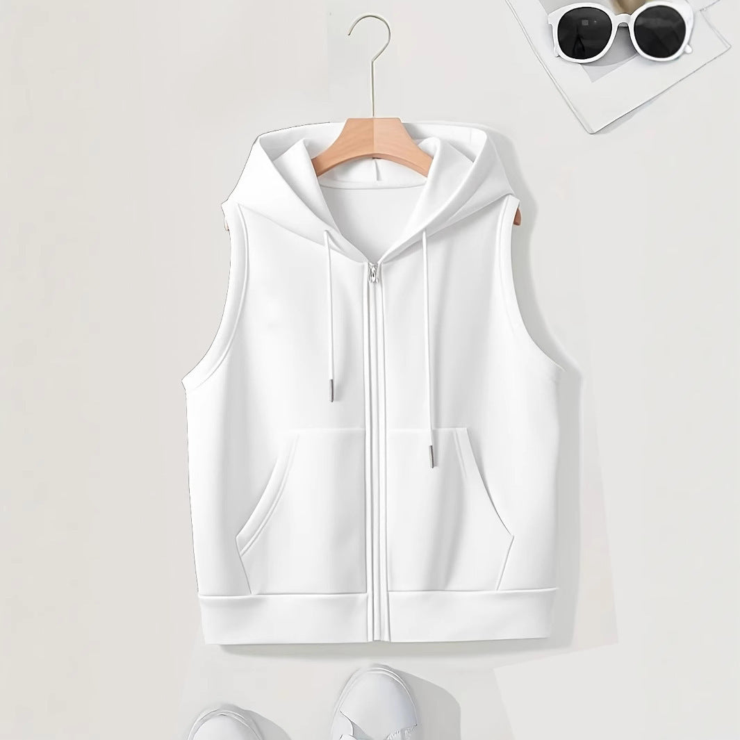 Women's Sporty Hooded Vest with Zipper and Practical Pockets