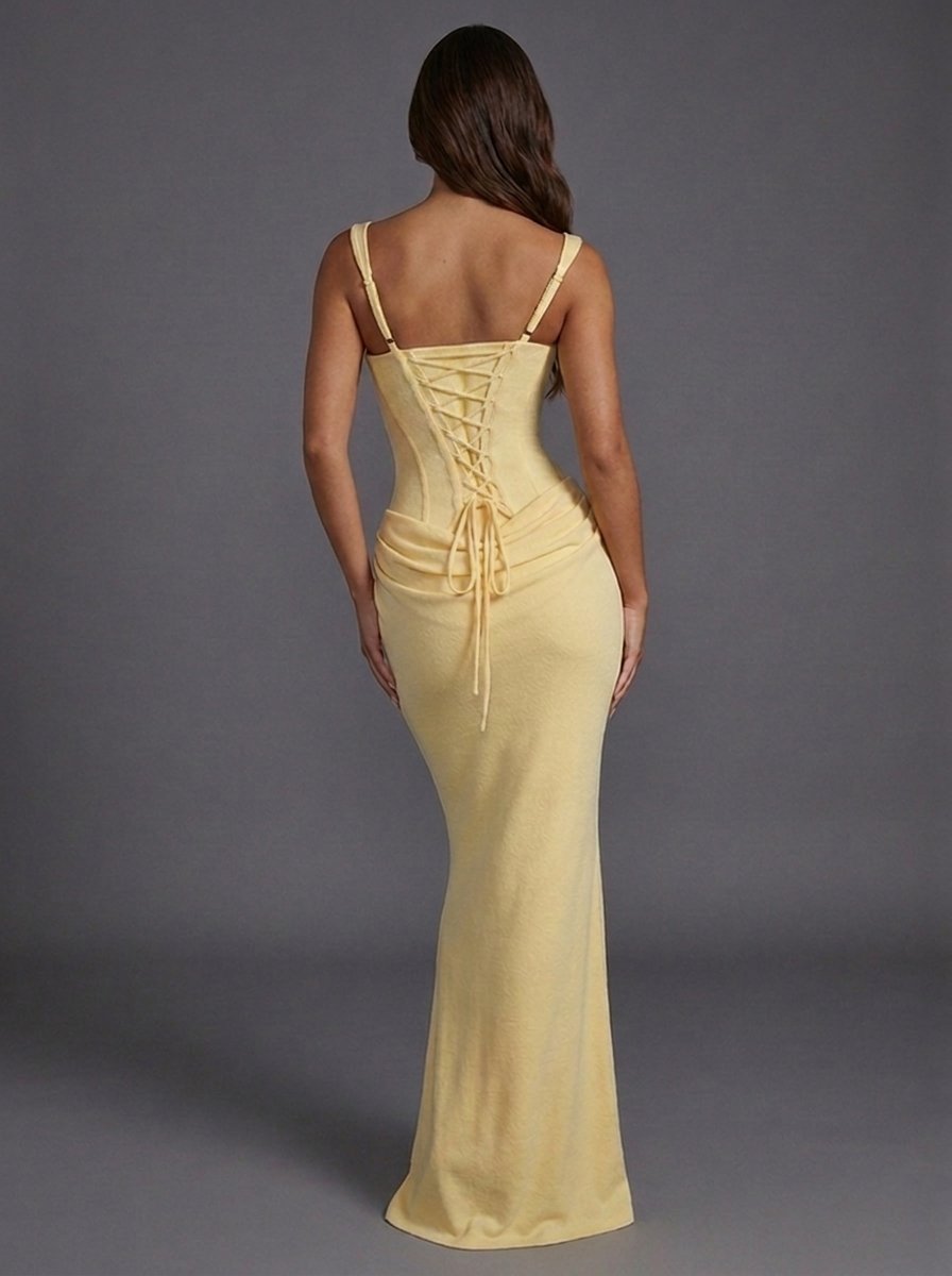 Women's Square-Neck Corset-Bodice Draped Column Maxi Dress