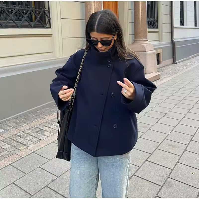 Women's Stand Collar Single-Breasted Coat