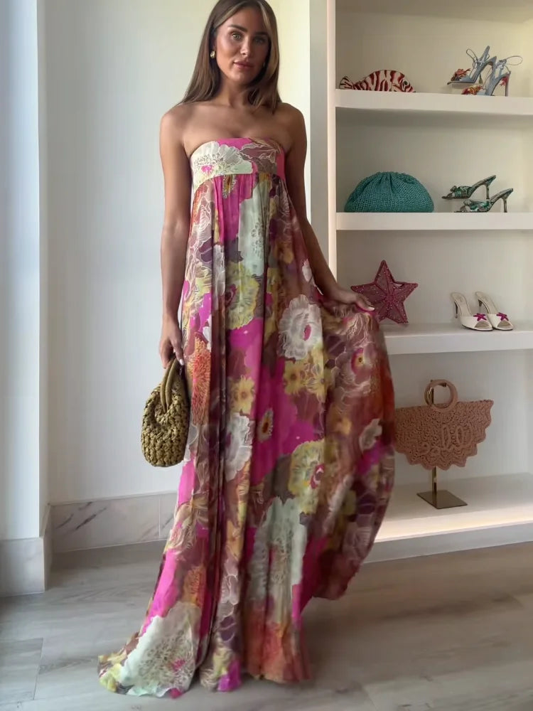 Women's Strapless Boho Maxi Dress