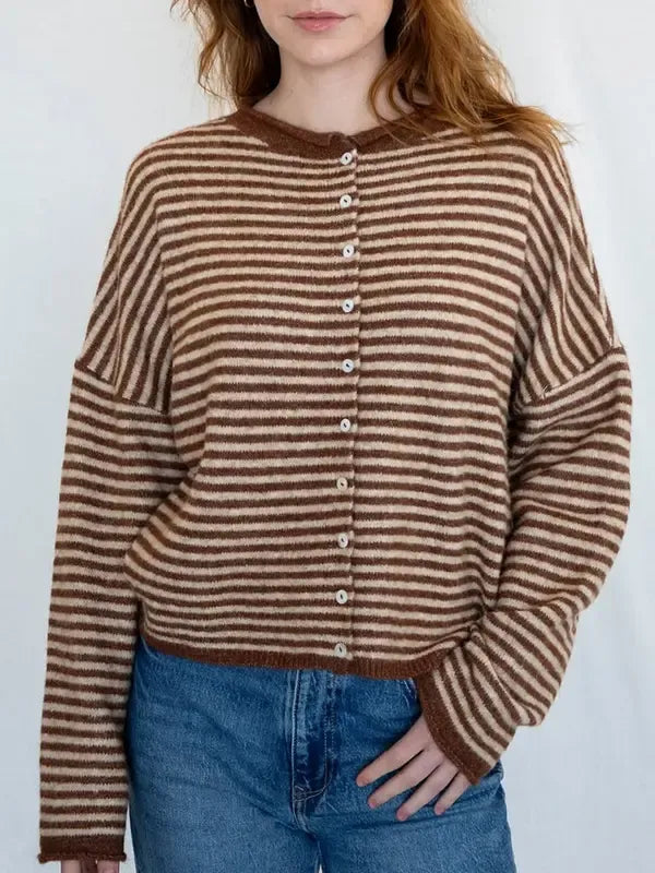 Women's Striped Cropped Button Cardigan