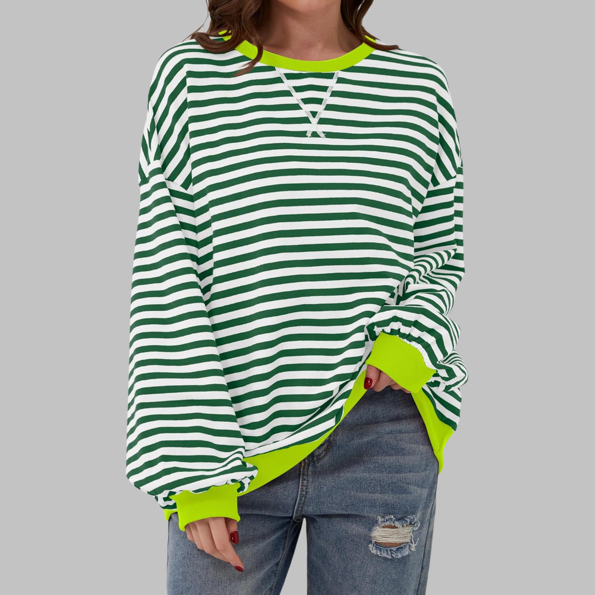 Women's Striped Long Sleeve Crewneck Sweater
