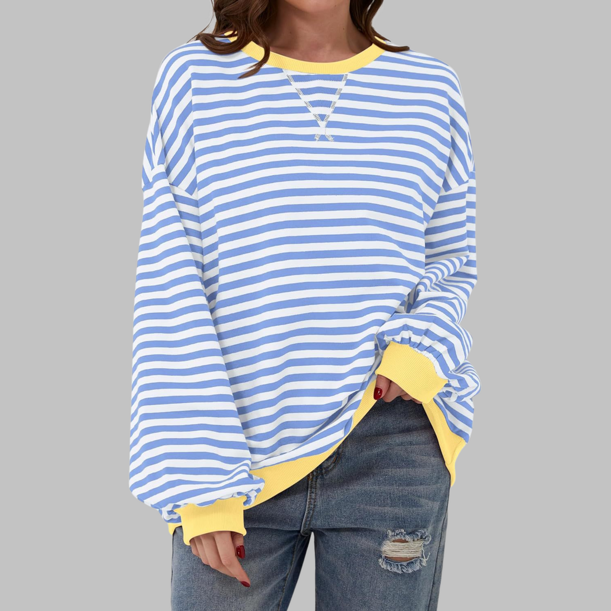 Women's Striped Long Sleeve Crewneck Sweater
