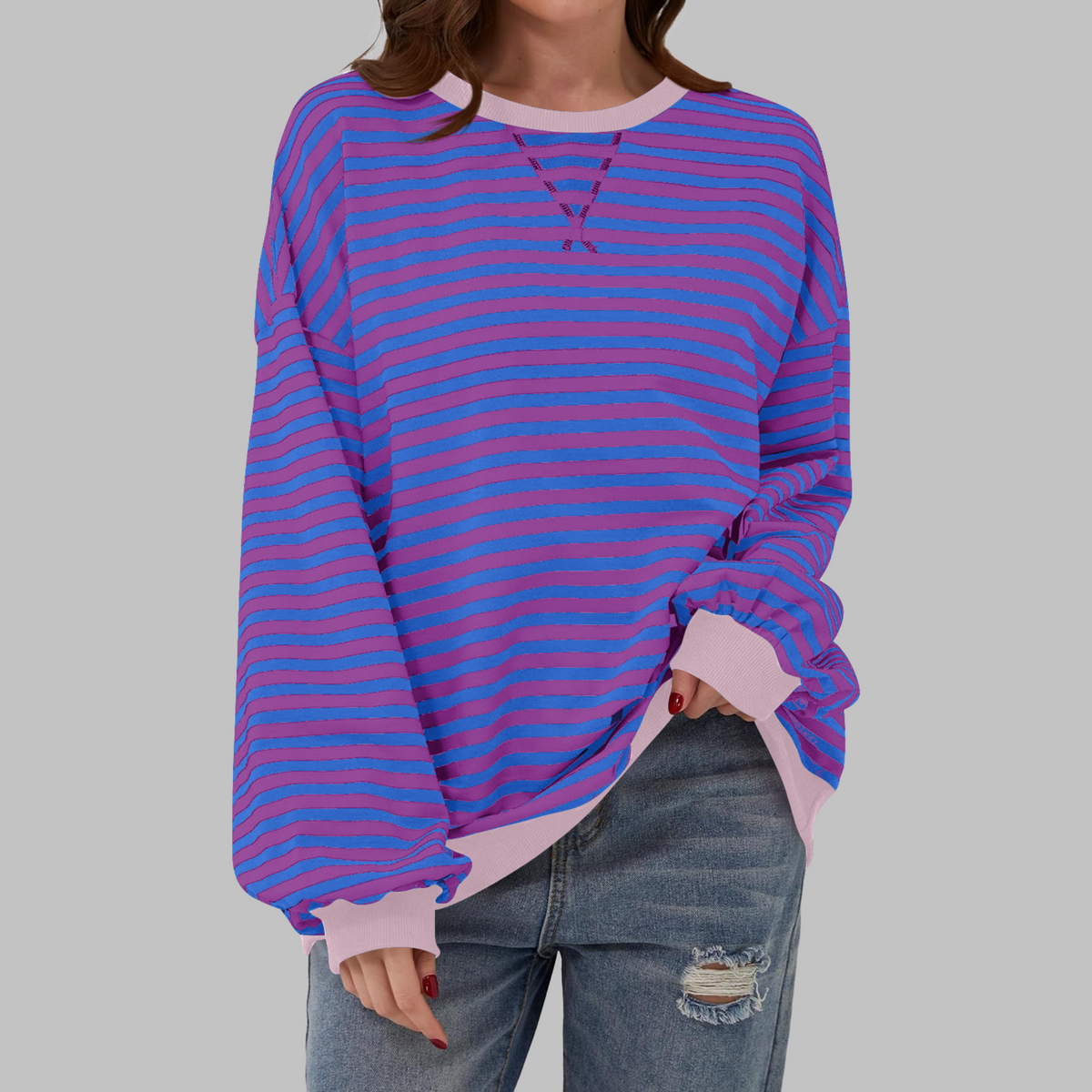 Women's Striped Long Sleeve Crewneck Sweater
