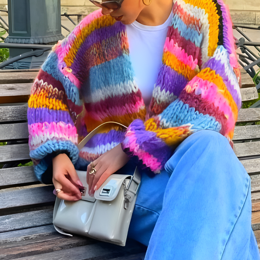 Women's Striped Open Front Cardigan