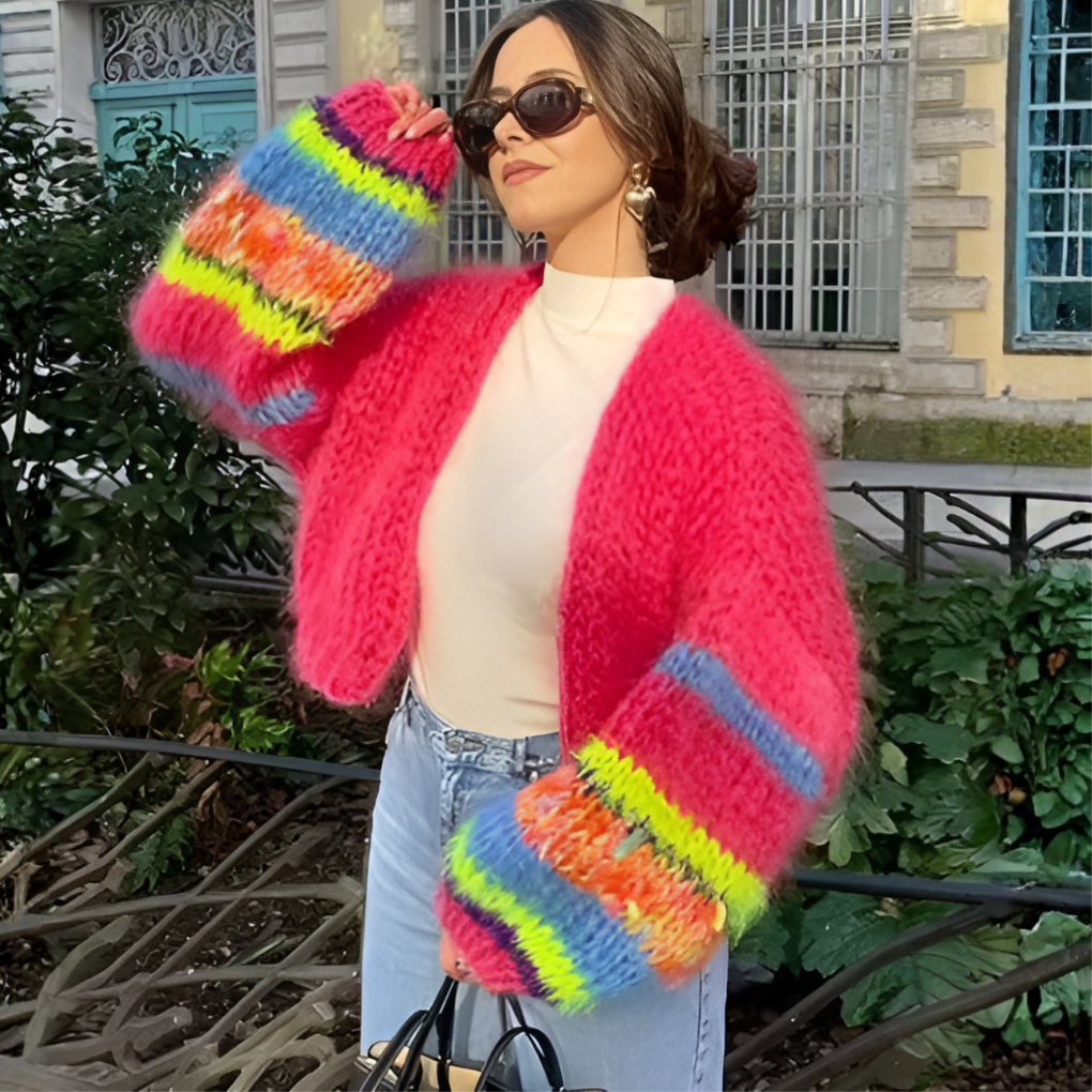 Women's Striped Open Front Cardigan