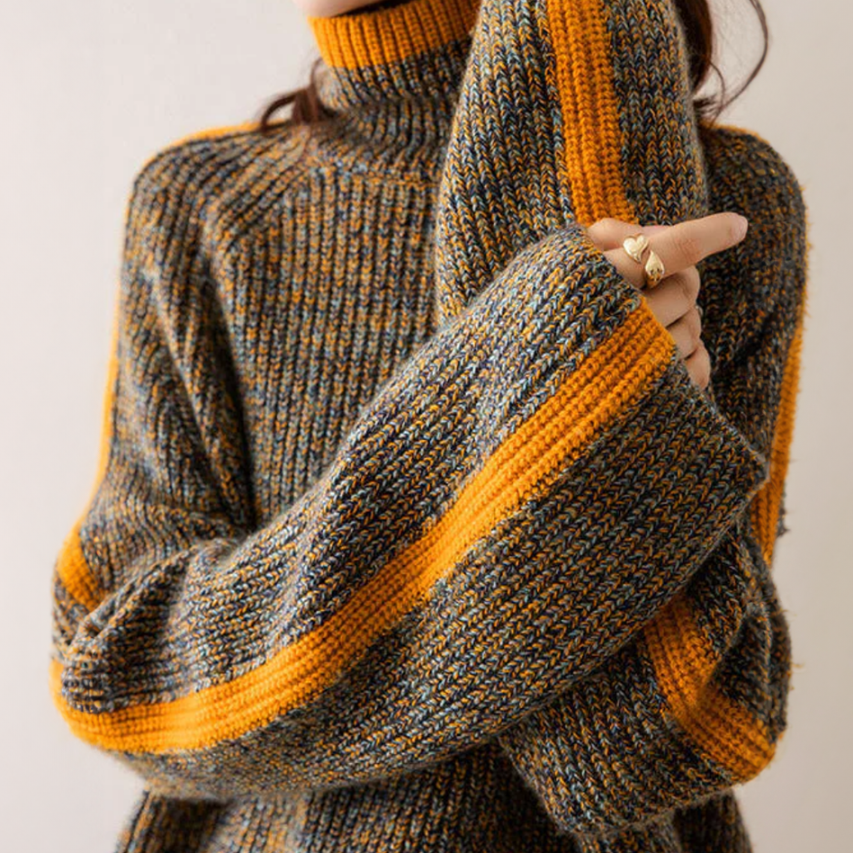 Women's Striped Sleeve Turtleneck Sweater