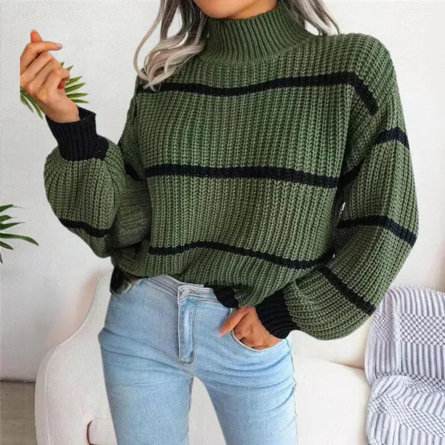Women's Striped Turtleneck Sweater
