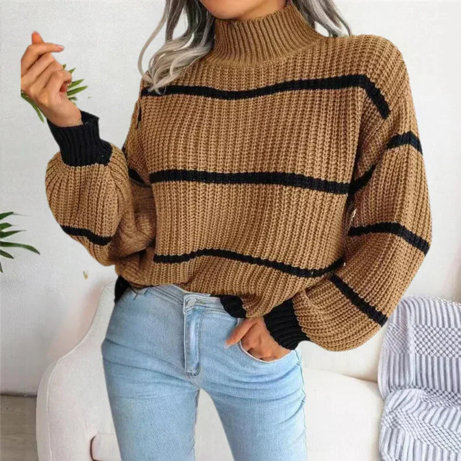 Women's Striped Turtleneck Sweater