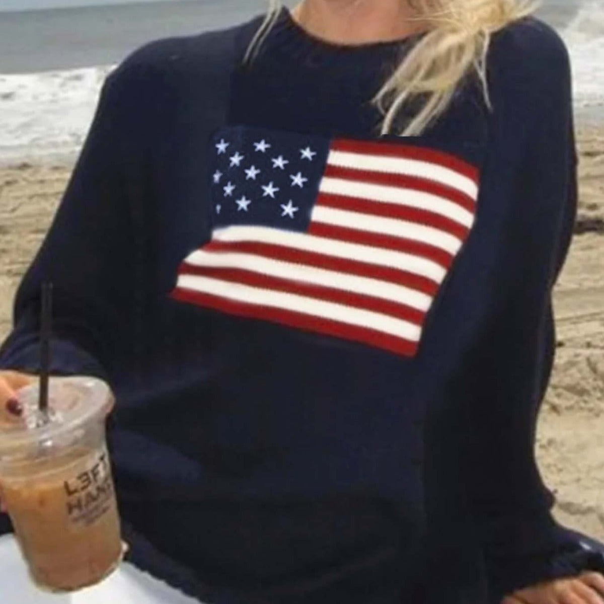 Women's Sweater with American Flag Motif