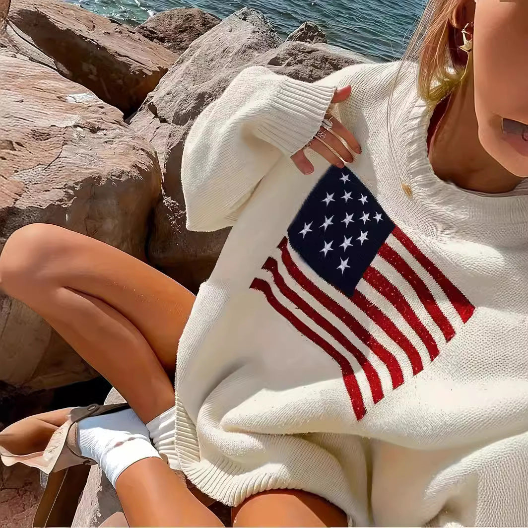 Women's Sweater with American Flag Motif