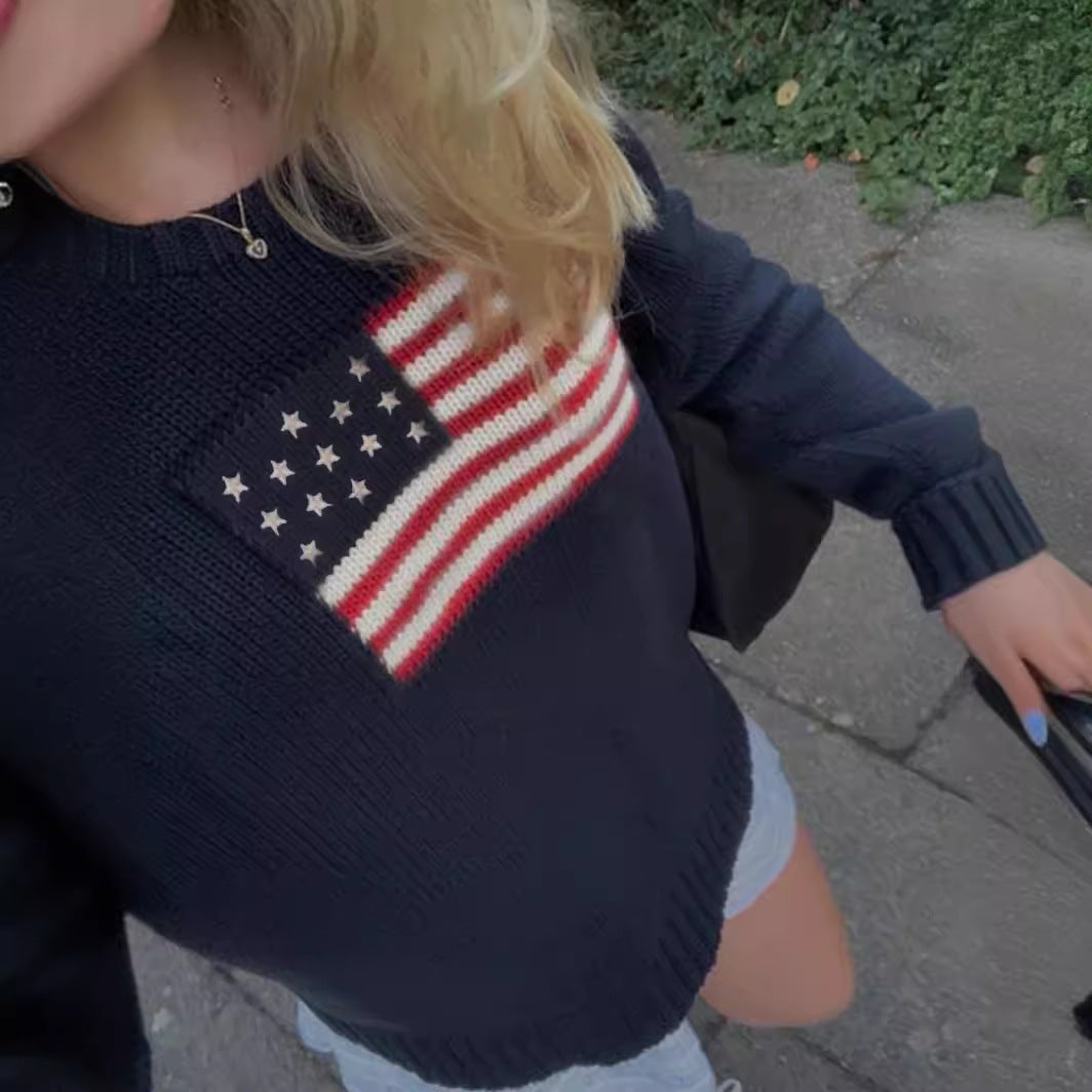 Women's Sweater with American Flag Motif