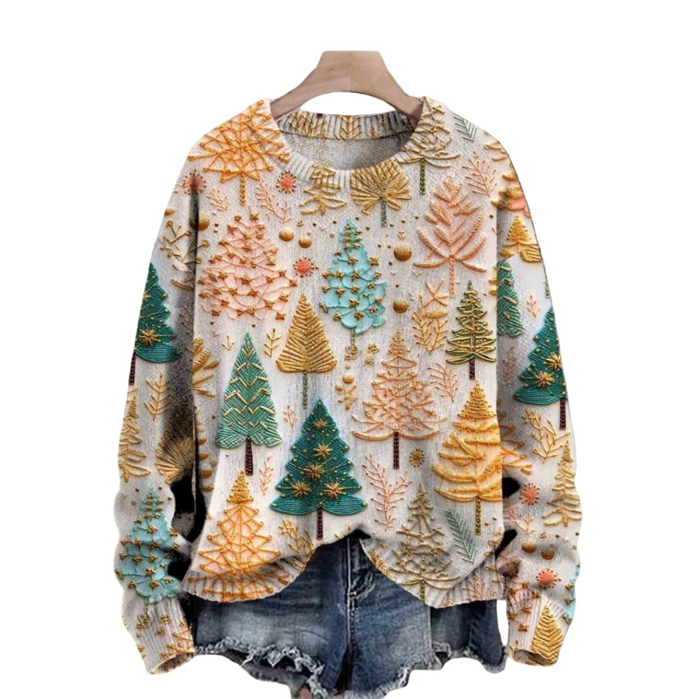 Women's Tree Pattern Crewneck Sweater