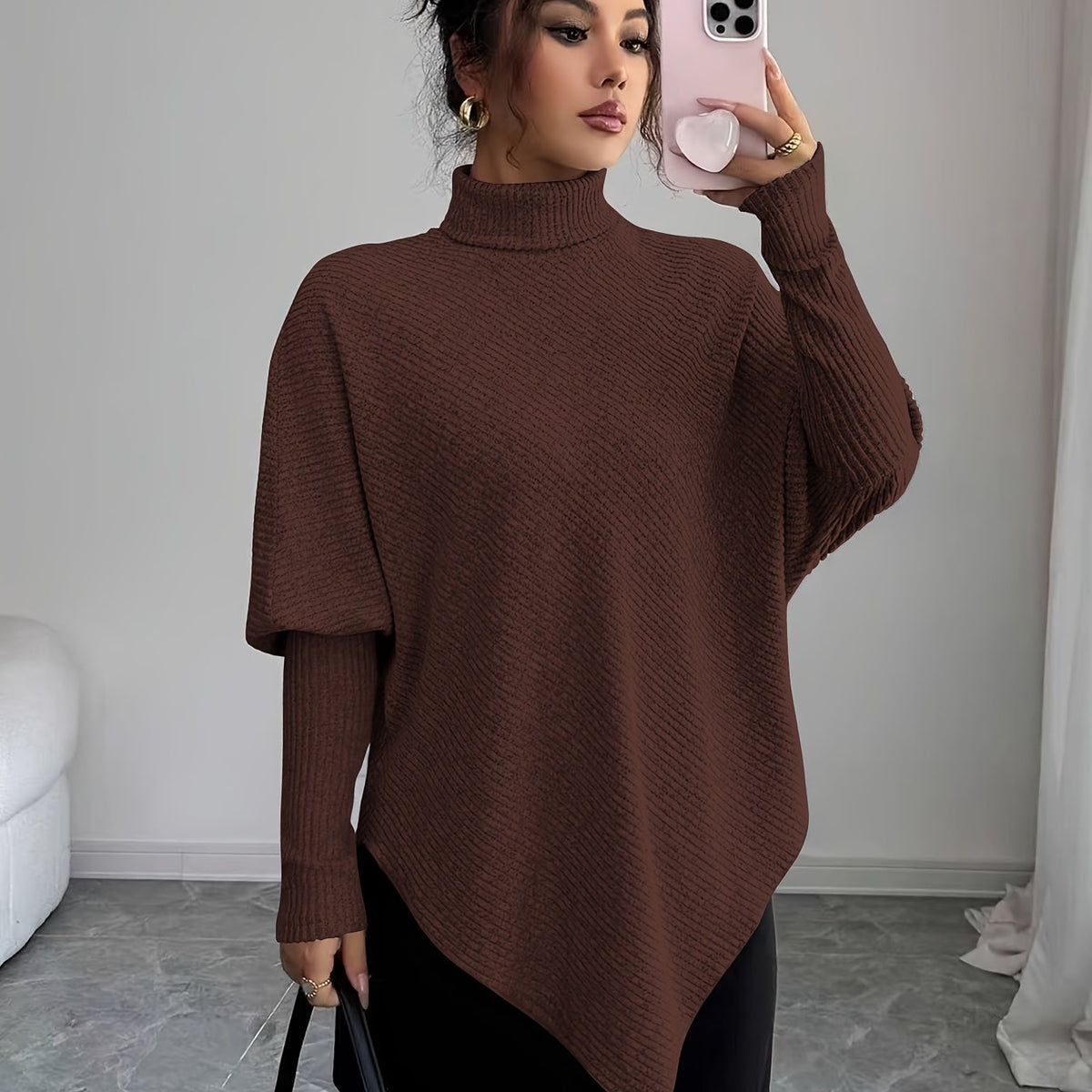 Women's Turtleneck Poncho Sweater