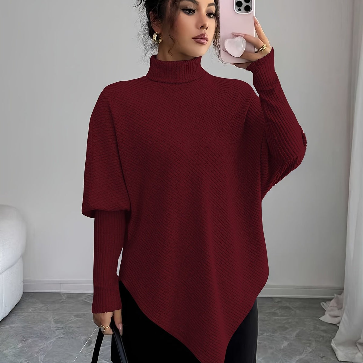 Women's Turtleneck Poncho Sweater