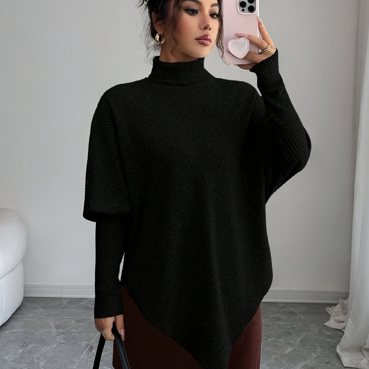 Women's Turtleneck Poncho Sweater