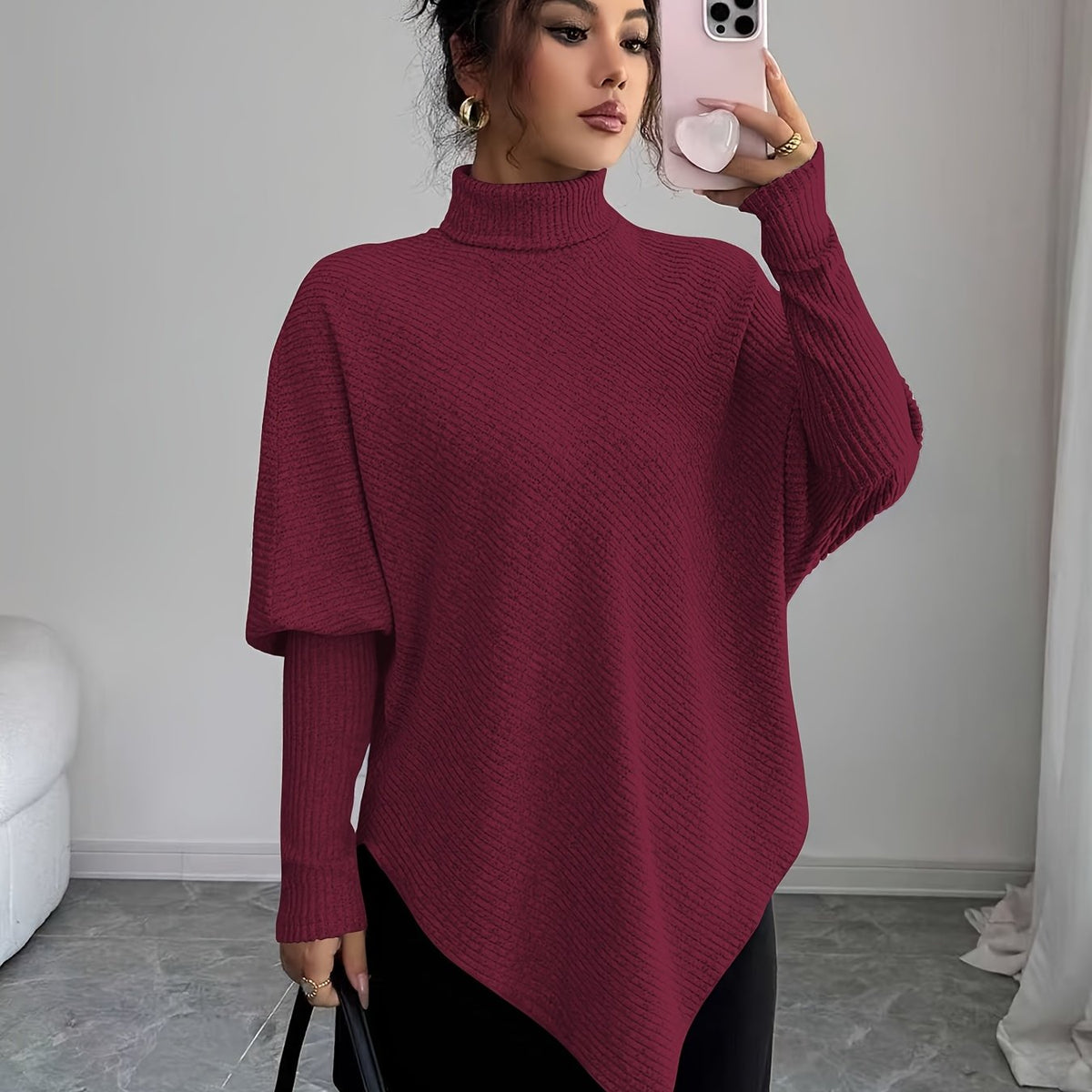 Women's Turtleneck Poncho Sweater