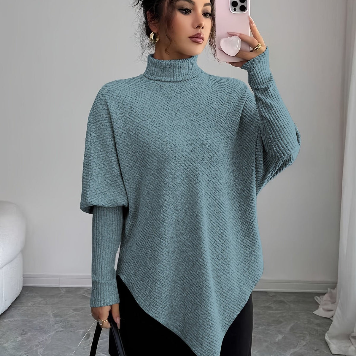 Women's Turtleneck Poncho Sweater