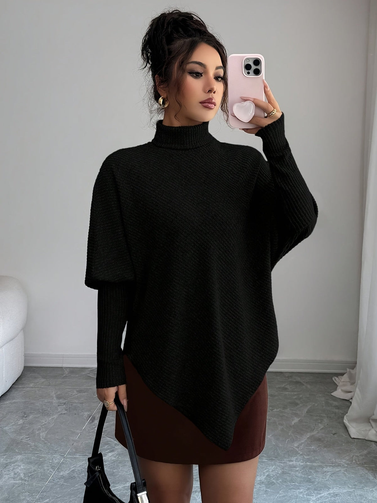 Women's Turtleneck Poncho Sweater