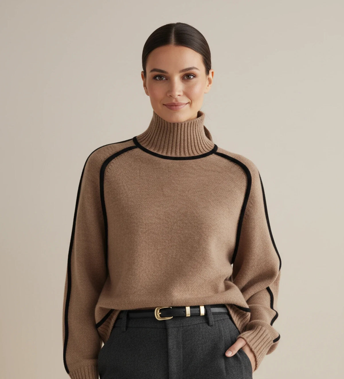 Women's Turtleneck Sweater with Contrast Trim