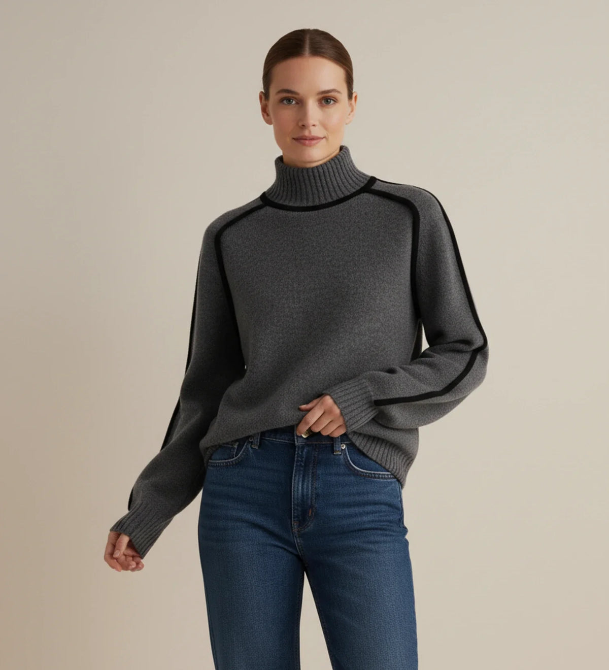 Women's Turtleneck Sweater with Contrast Trim