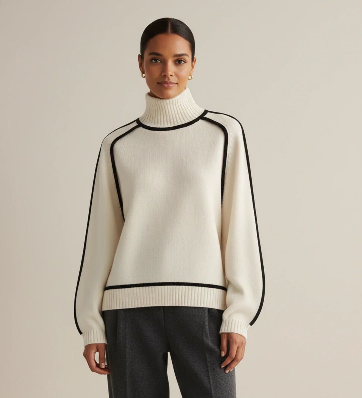 Women's Turtleneck Sweater with Contrast Trim
