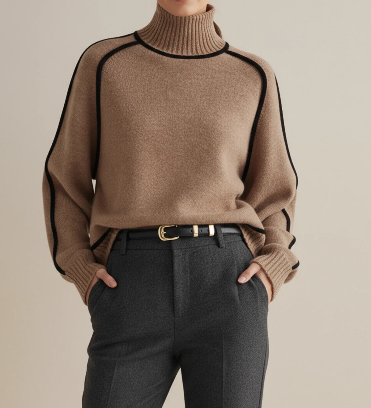 Women's Turtleneck Sweater with Contrast Trim