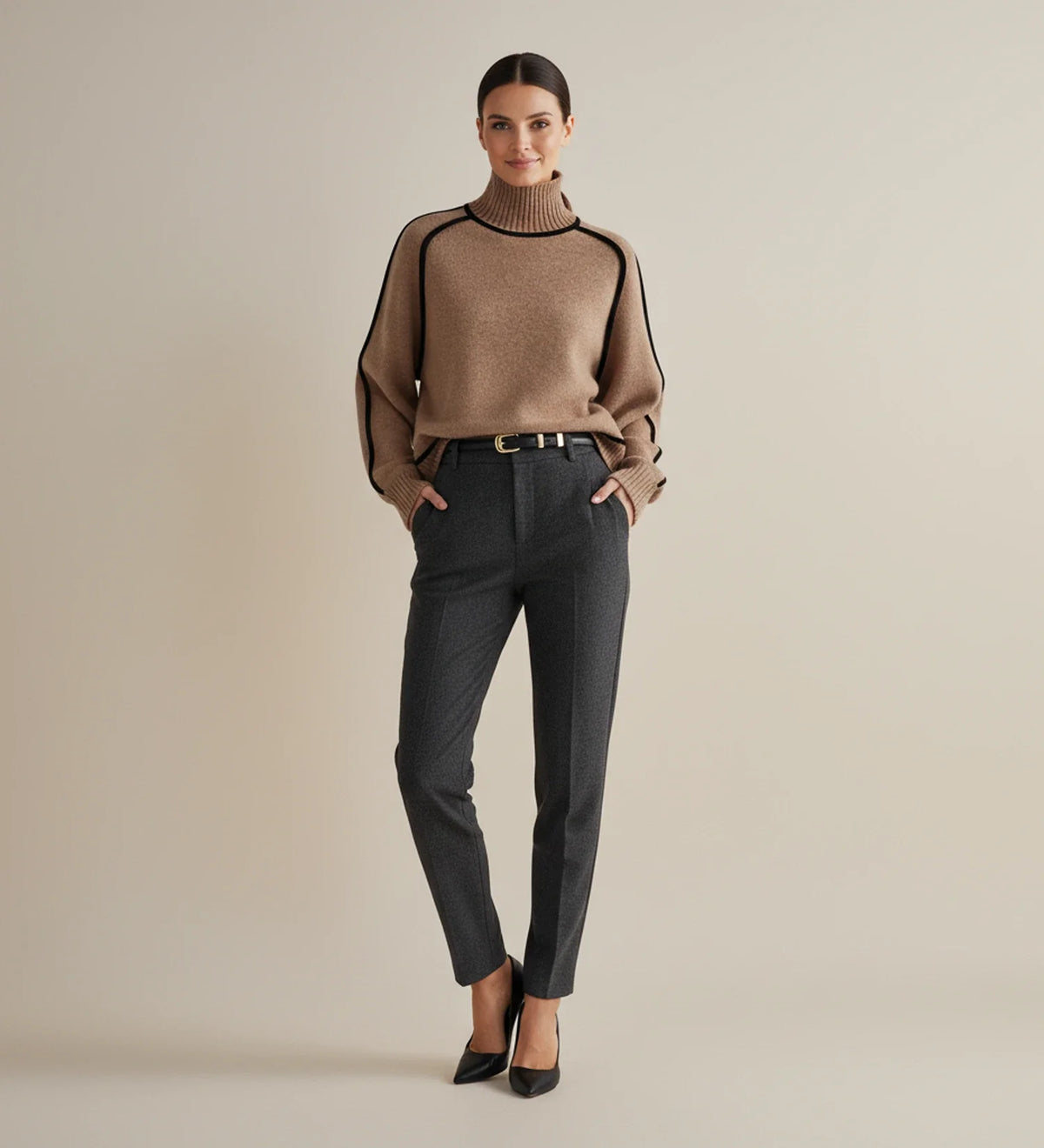 Women's Turtleneck Sweater with Contrast Trim