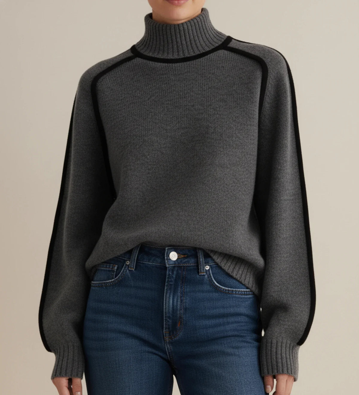 Women's Turtleneck Sweater with Contrast Trim