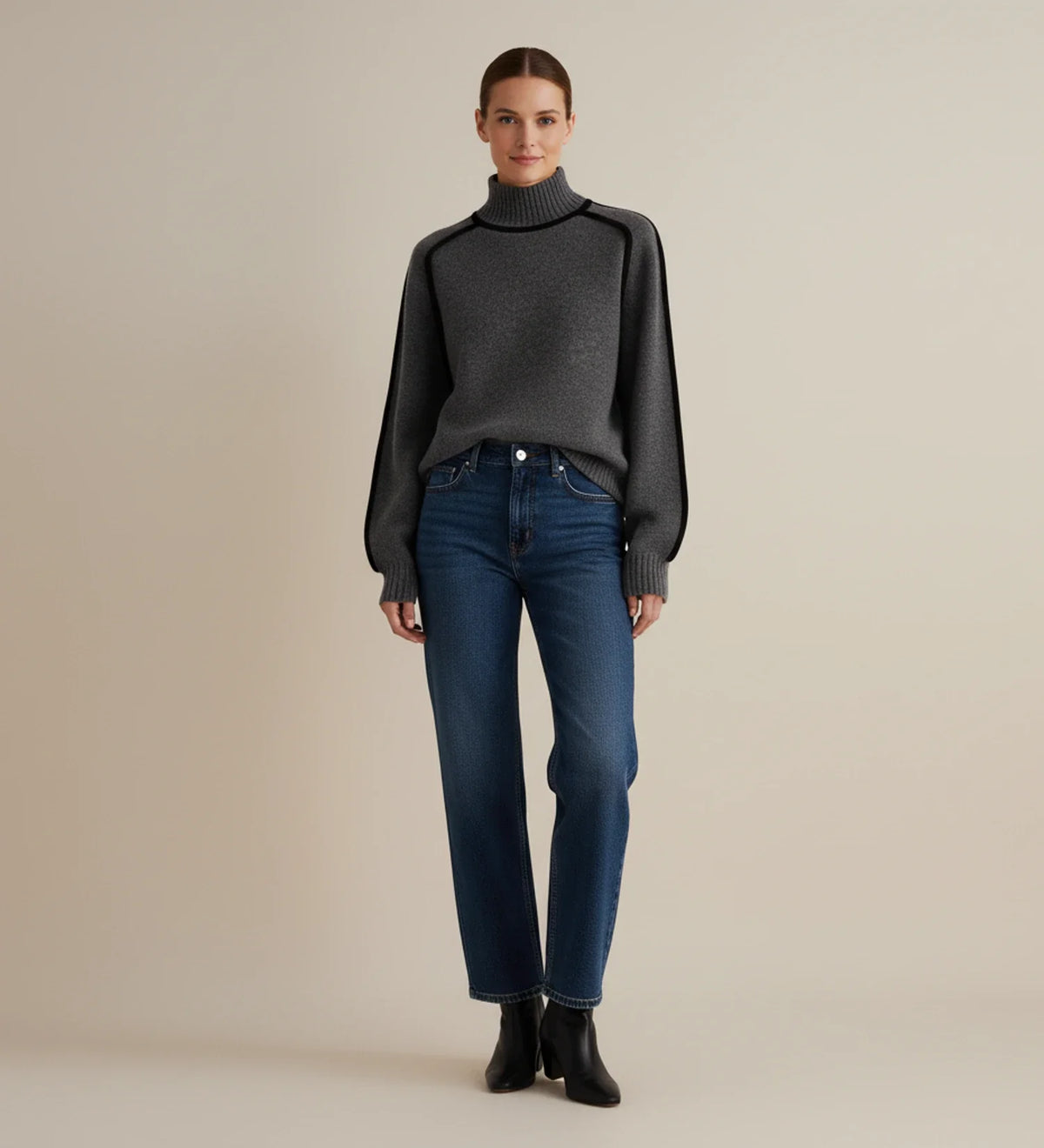 Women's Turtleneck Sweater with Contrast Trim