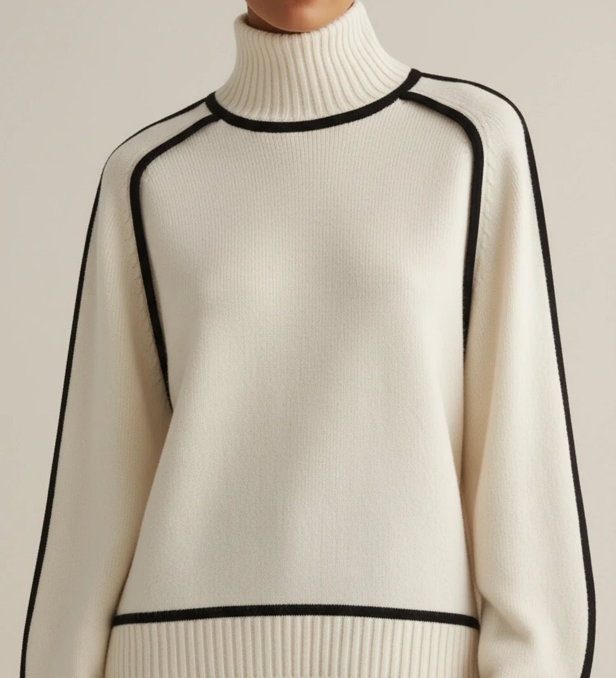 Women's Turtleneck Sweater with Contrast Trim