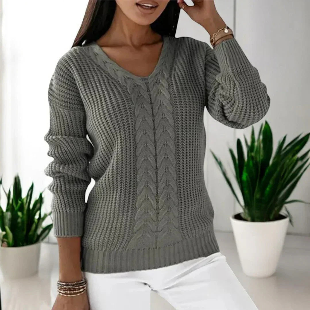 Women's V-Neck Cable Sweater