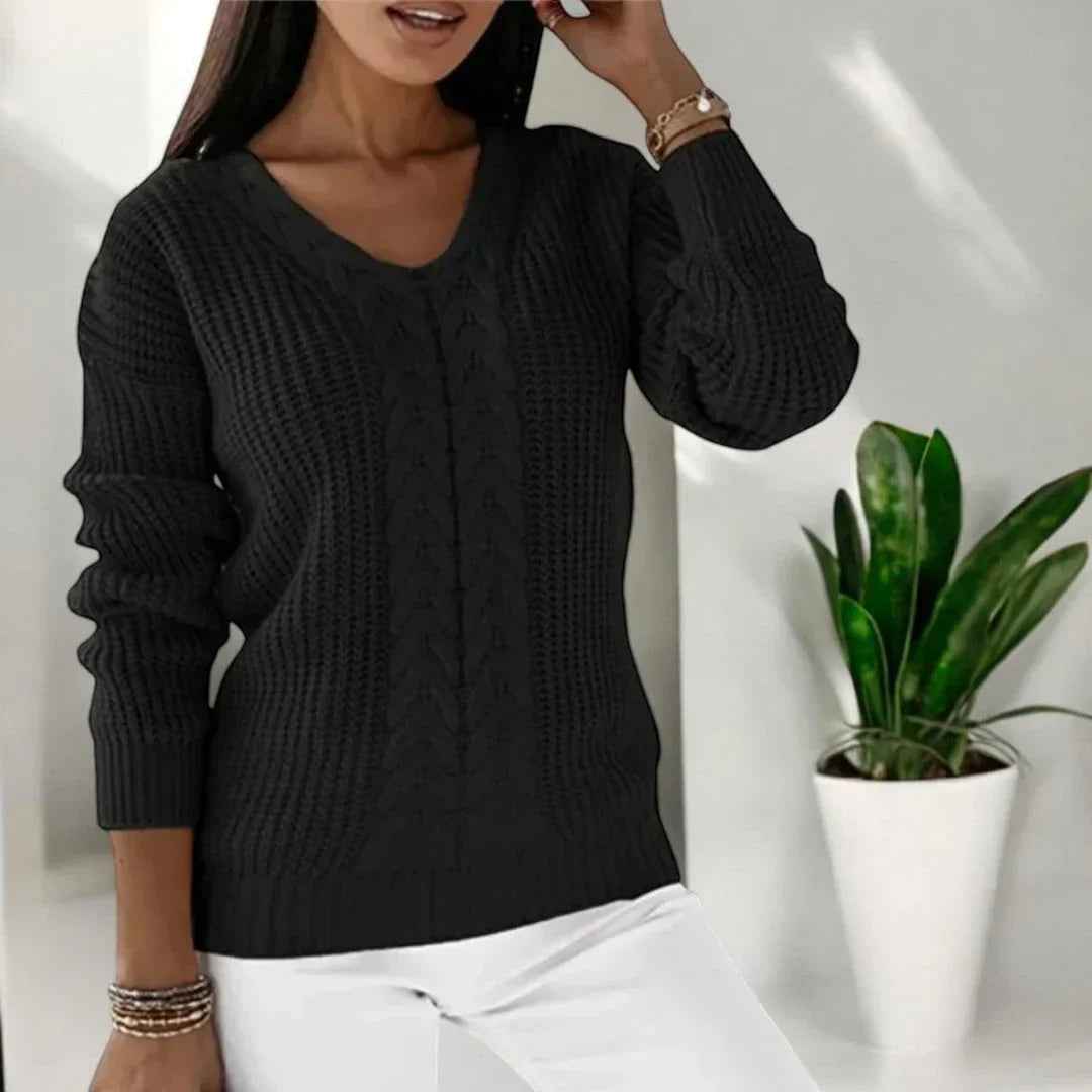 Women's V-Neck Cable Sweater